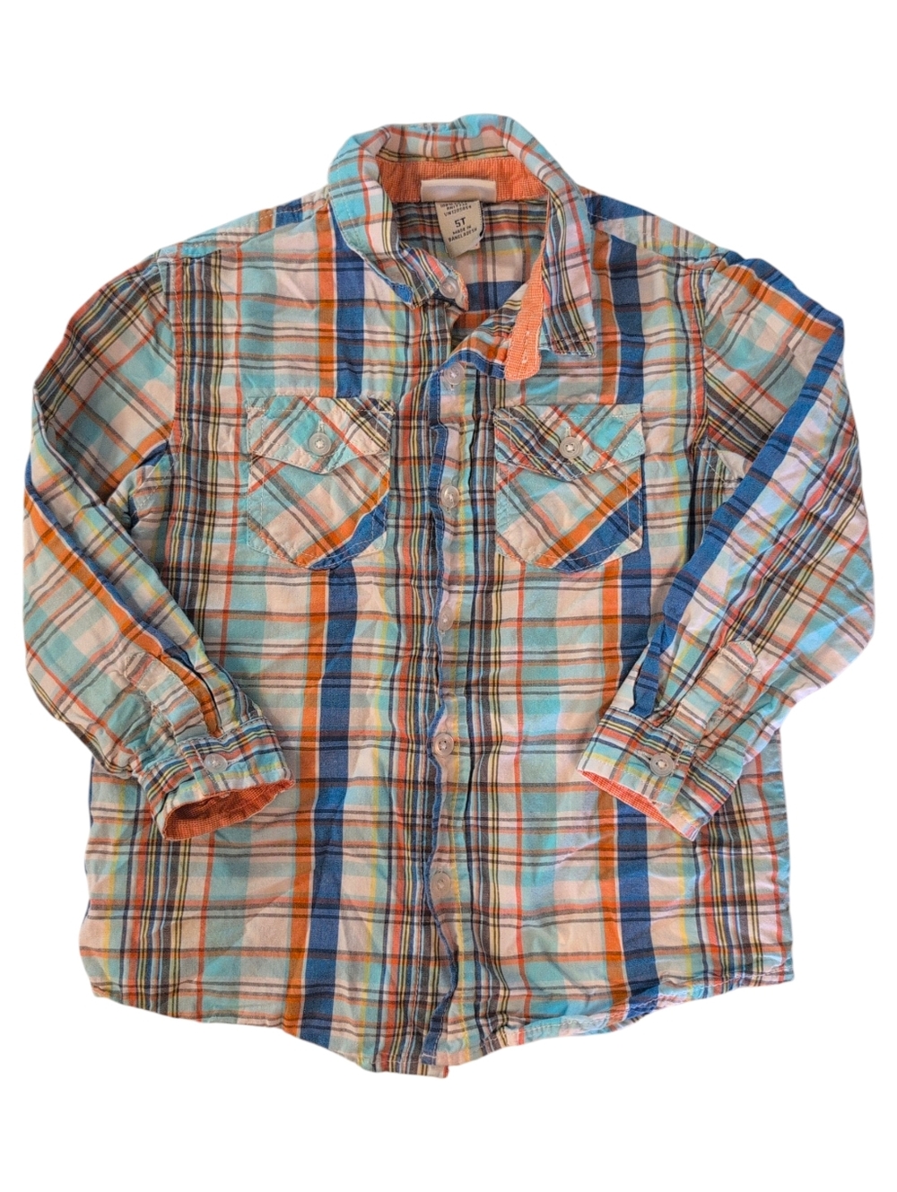 🍁2/$7🍁CHEROKEE Blue Orange White Plaid Button Down Shirt